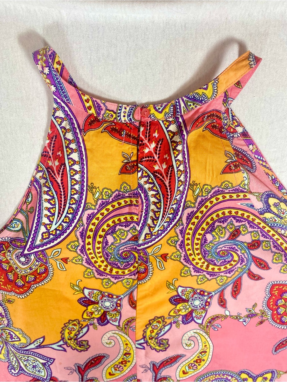 Old Navy A-Line Dress Pink Orange Purple Paisley Knee High Neck Sleeveless L - Picture 5 of 8